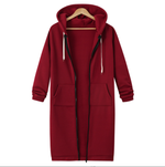 Women's Longline Fleece-Lined Zip-Up Hoodie with Pockets