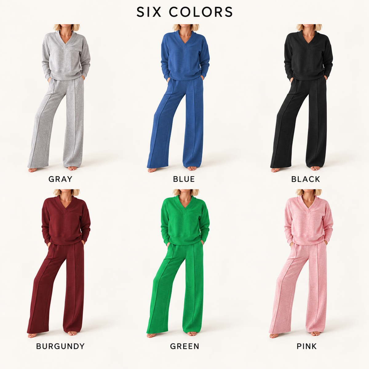 Women's Relaxed Two-Piece Set – Long Sleeve Top & Wide-Leg Pants