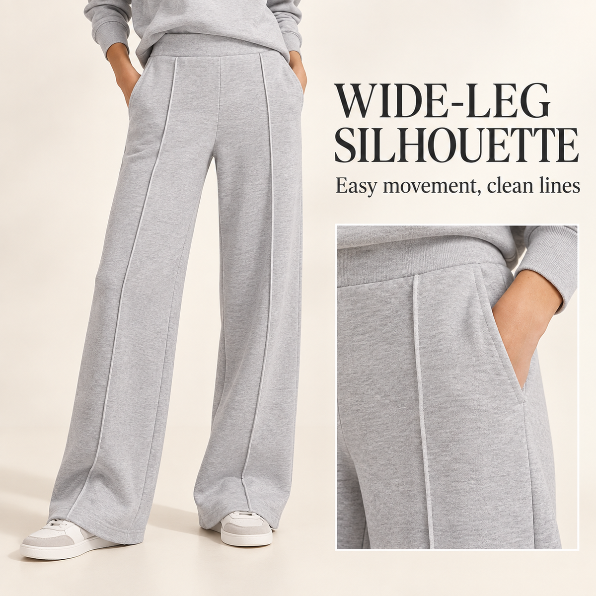 Women's Relaxed Two-Piece Set – Long Sleeve Top & Wide-Leg Pants