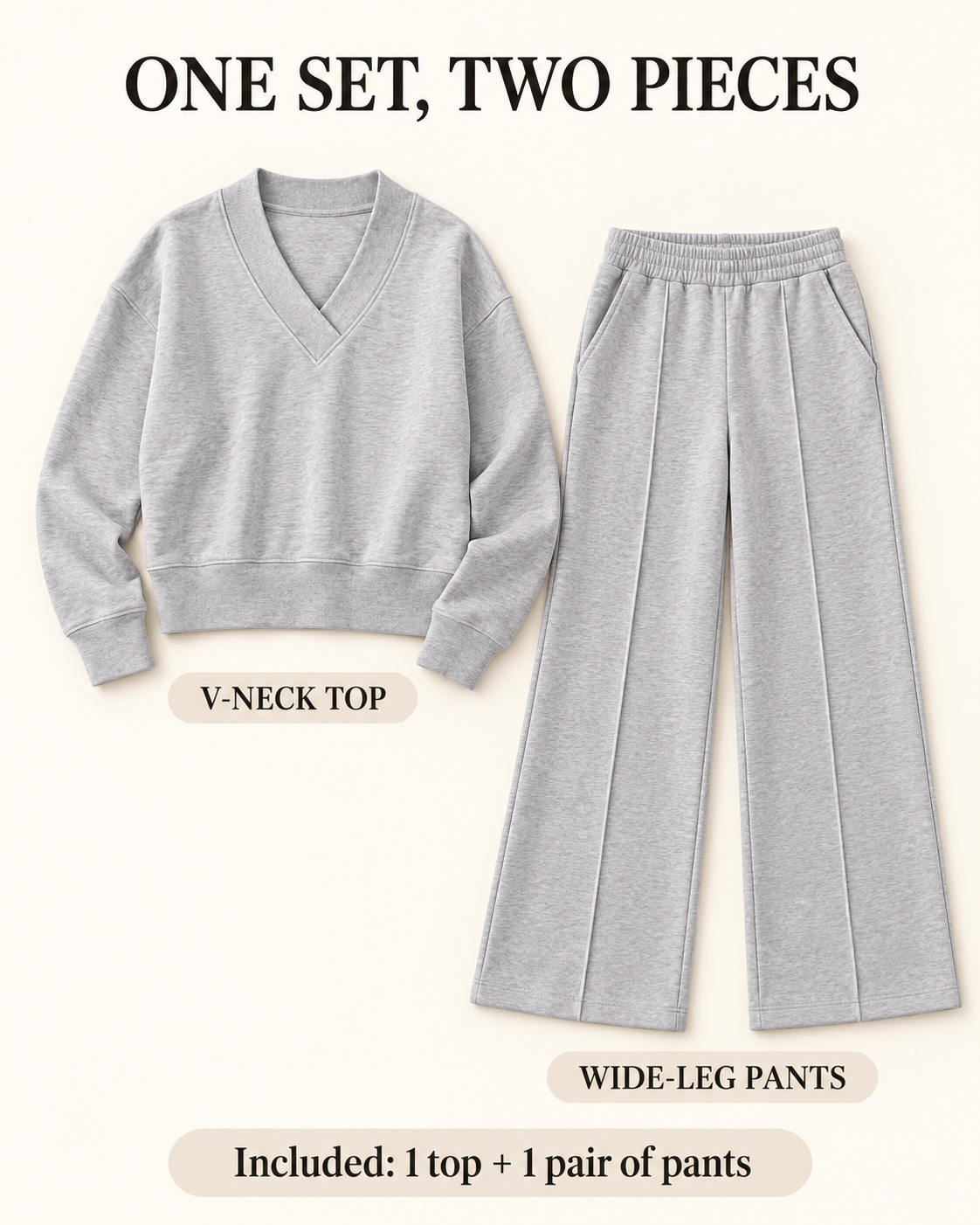 Women's Relaxed Two-Piece Set – Long Sleeve Top & Wide-Leg Pants