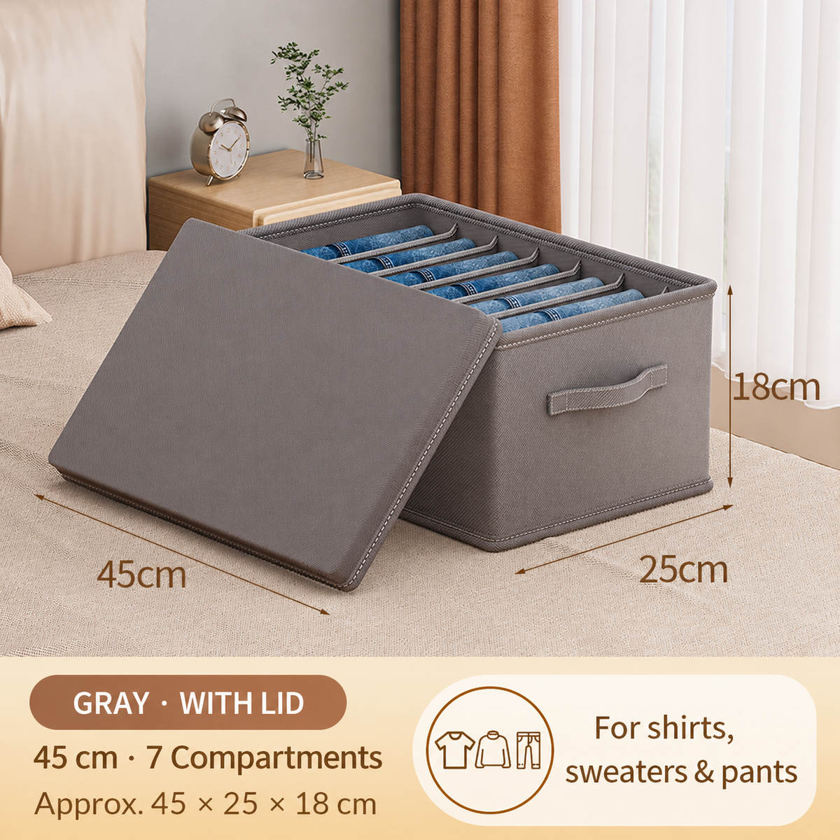 Foldable Multi-Compartment Clothing Organizer with Handle