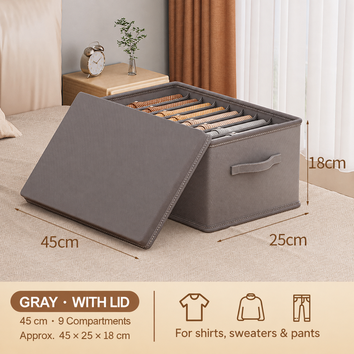 Foldable Multi-Compartment Clothing Organizer with Handle