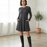 Women’s Ribbed Knit A-Line Dress with Pockets