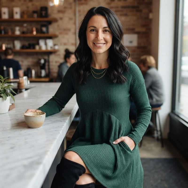 Women’s Ribbed Knit A-Line Dress with Pockets